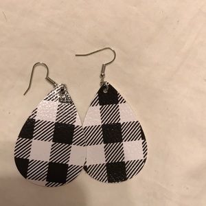 Black and white buffalo plaid earrings